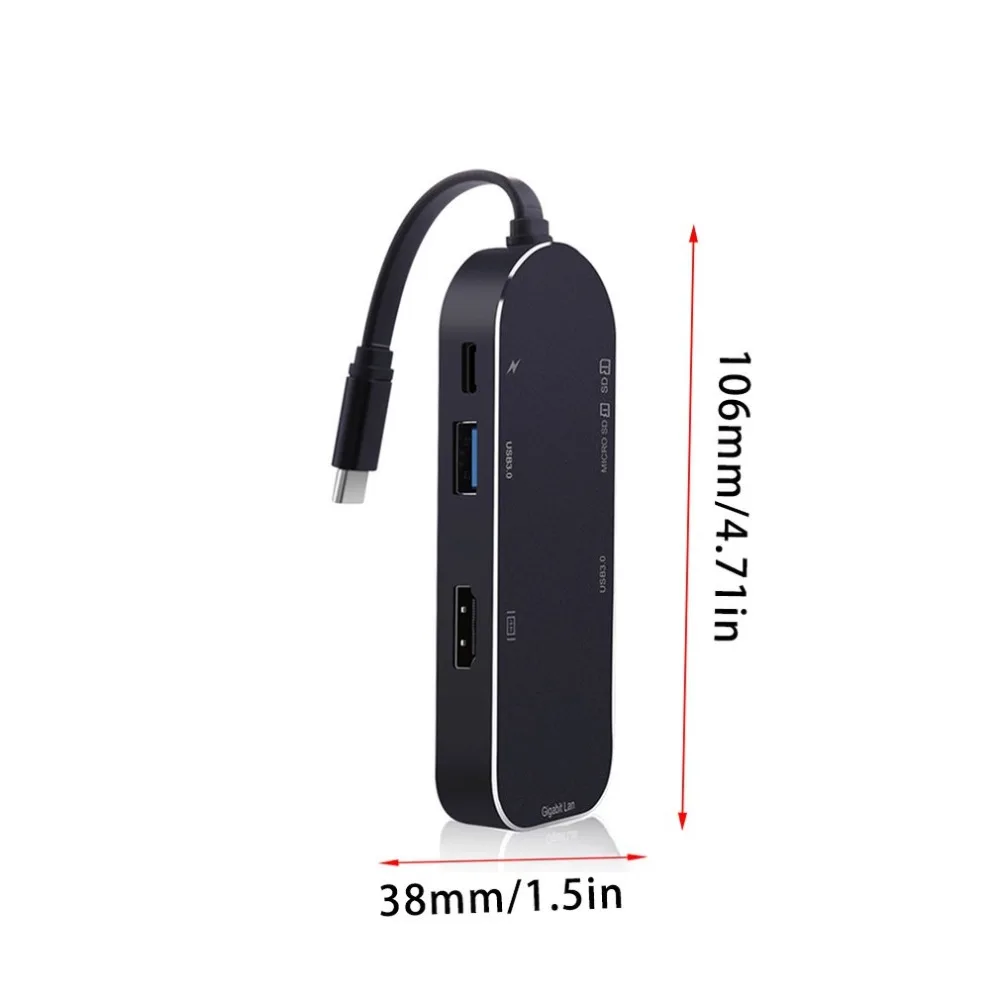 YSTC0206 тип-c к HDMI 4K+ RJ45 Gigabit LAN+ 3.0HUB+ безопасный цифровой/T-Flash кардридер+ зарядный концентратор 7 портов