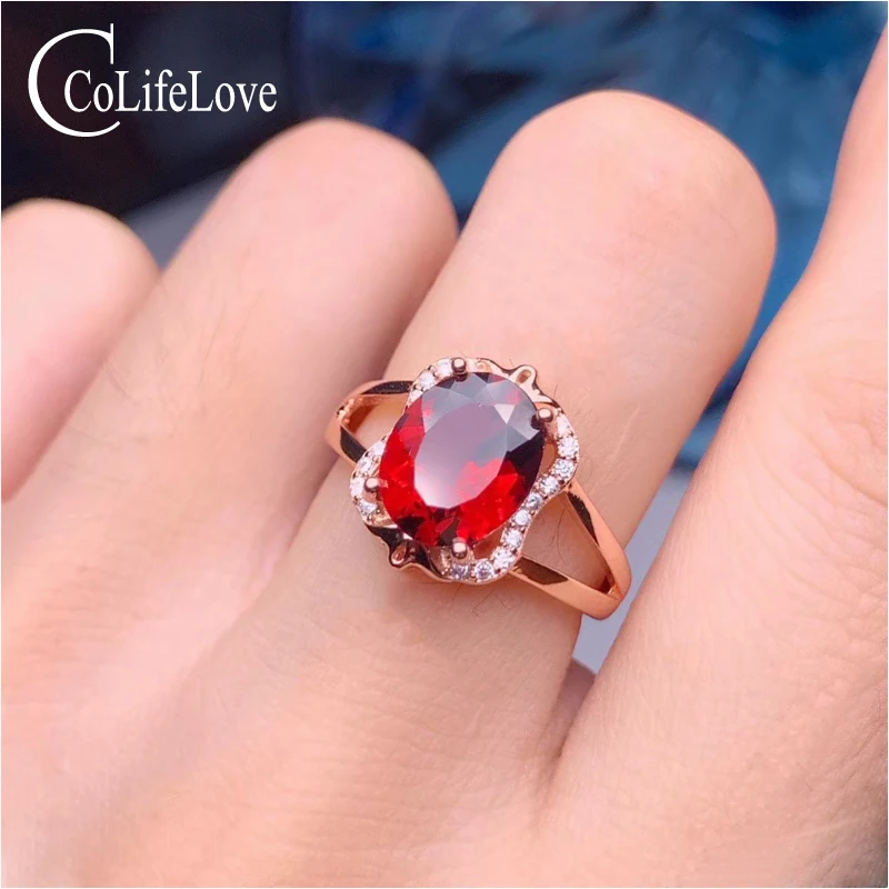 Colife Gioielli In Argento 925 Anello Di Granato Per Ufficio Donna 3Ct Naturale Granato Anello In Argento Classico Argento Della Pietra Preziosa Anell