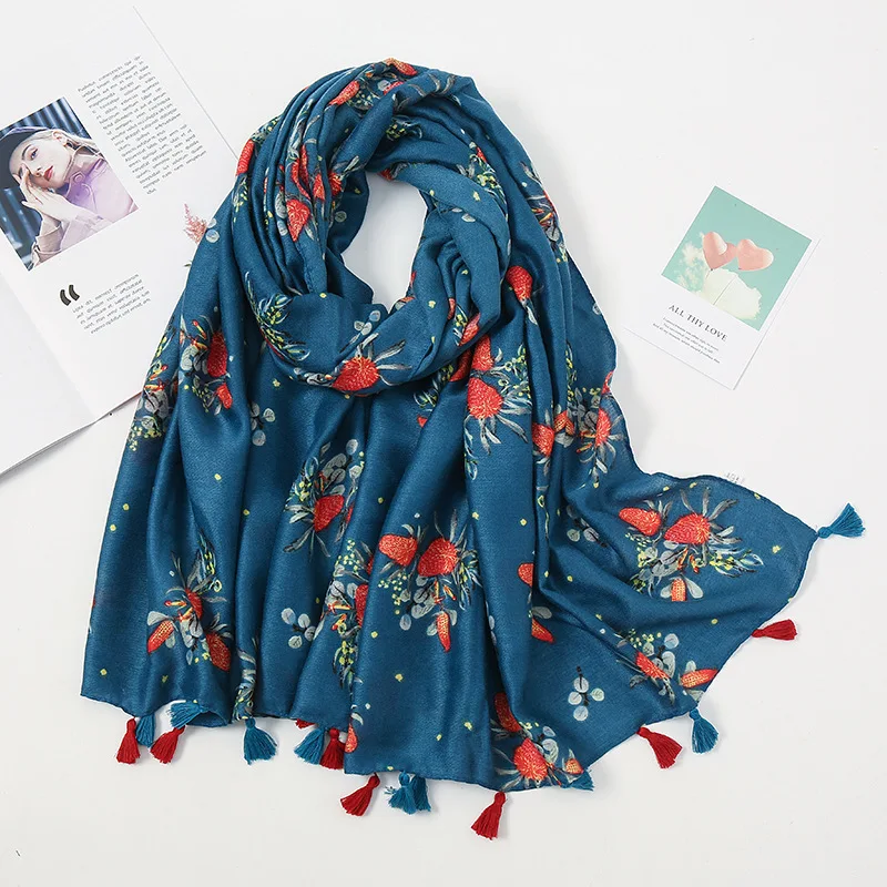 Spring Autumn New Luxury Lovely Floral Viscose Shawl Scarf Ladies Fashion Print Wrap Neck Snood Pashminas Muslim Hijab 180*90Cm ladies fashion spring autumn multi function 110x110cm square foulard paisley printed muslim hijab silk scarf