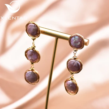 

XlentAg Natural Purple Semi-baroque Pearls Dangle Earrings Women Girls Birthday Anniversary Gifts Luxury Bohemian Jewelry GE0934