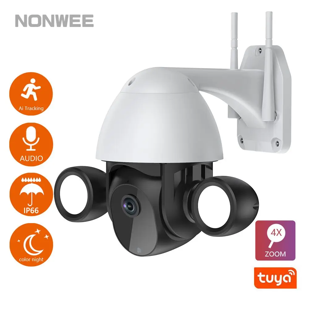 HOT SALES! 3MP Security Protection PTZ Wifi Camera Outdoor Video Surveillance Smart Tuya Flood Light CCTV Humanoid Trigger AI Auto Tracking