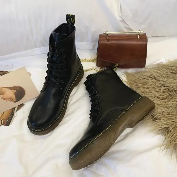 Shoes Lace Up White Boots Bootee Woman Martins For Women Low Heels booties Luxury Designer Round Toe Booties Ladies Rock - Цвет: 1