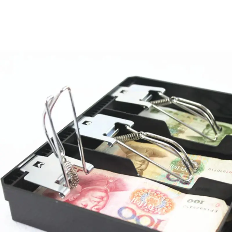 

6 Grids Black Plastic Coin Money Storage Box Bill Cash Tray Organizer With 3 Removable Metal Clips DXAC