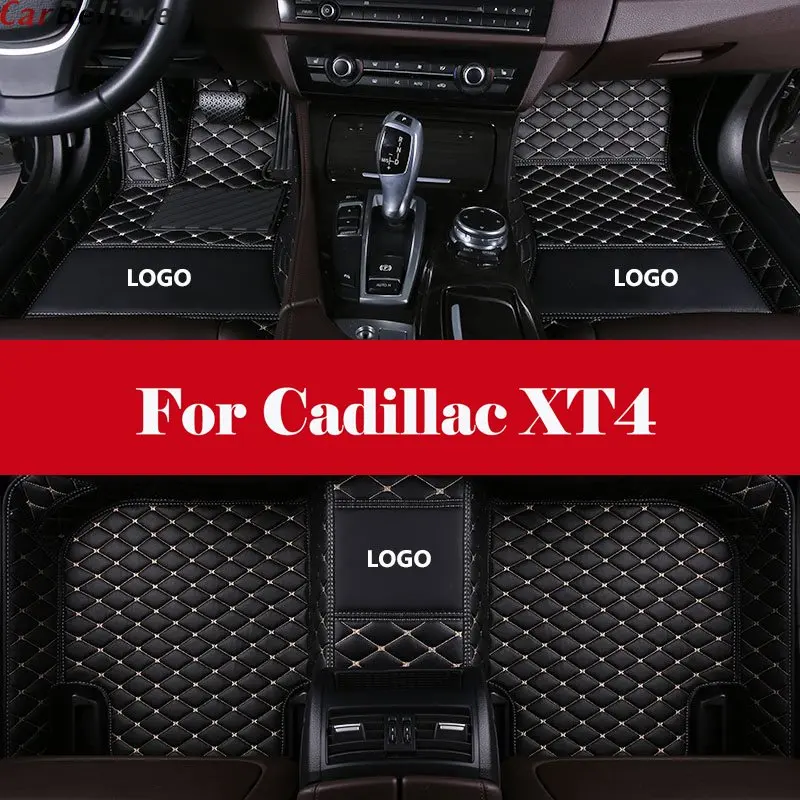 

car floor mat Leather Automotive interior Double layer Carpet protect mat with Logo For Cadillac XT4