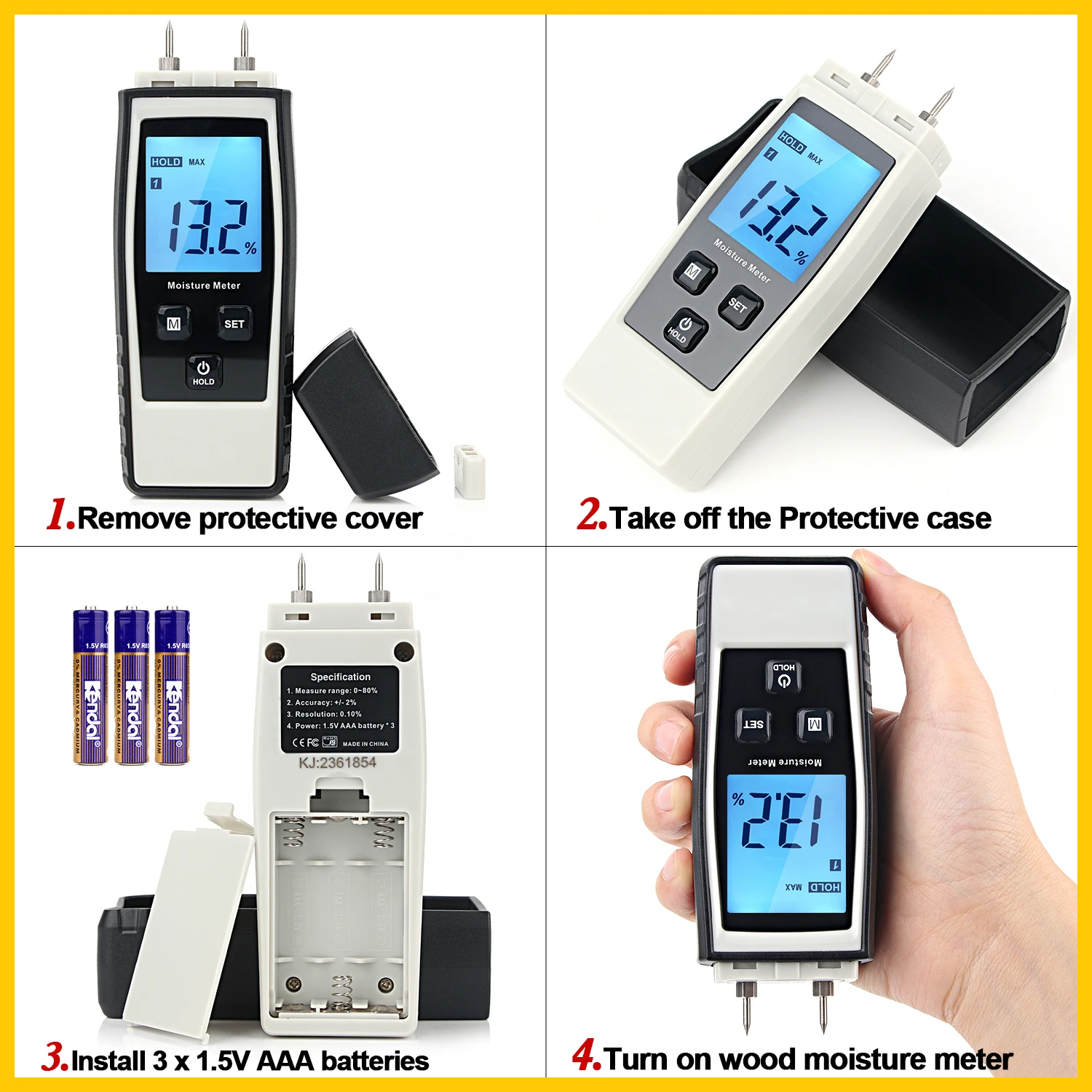 RZ Moisture Meter Digital Wood Moisture Meter 0-80% Wood Working Tester Measuring tool RZ660 wood moisture meter