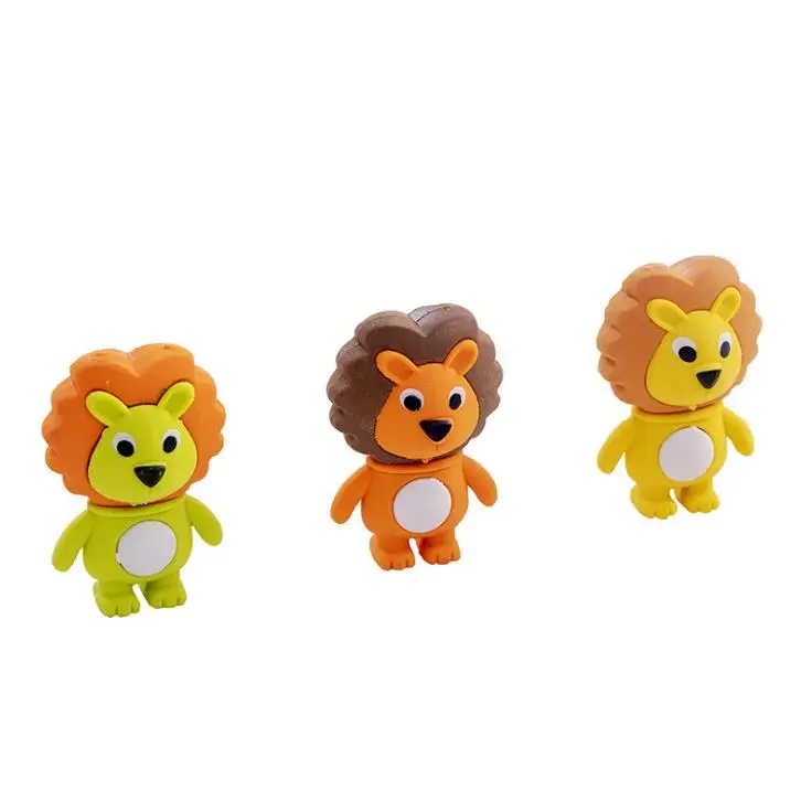 6 Pcs/set Cartoon Mini Lion Eraser Animal Rubber Pencil Erasers School Office Supply Students Kids Prize Stationery