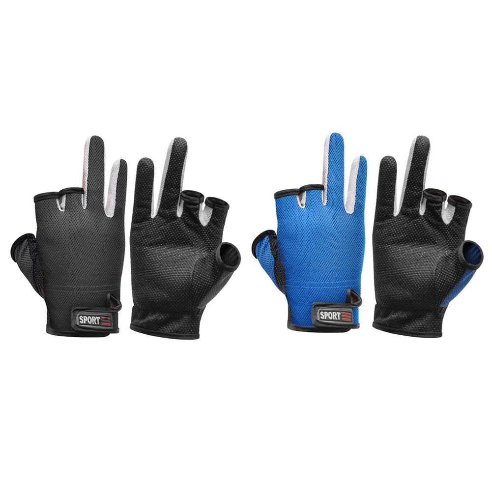 1 par de guantes de la Pesca 3 cortó los dedos impermeable Anti-deslizamiento deportes al aire libre guantes portátil al aire libre pesca fácil llevar