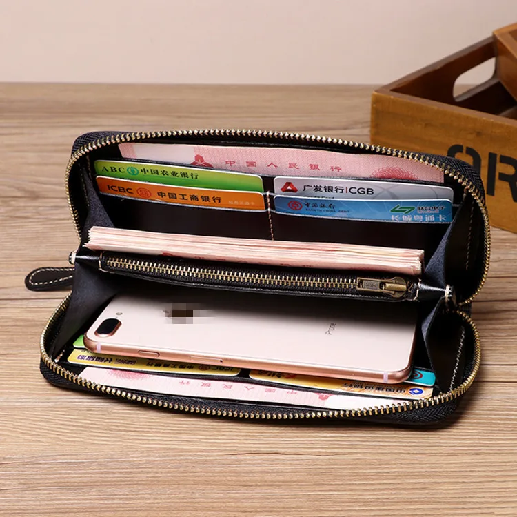 Handmad Vintage Cow Leather Wallets Embossing Curling Grass Pattern Bag Purses Women Men Long Clutch Wallet Card Holder