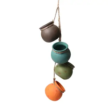 

4Pcs Mini Mixed Color Ceramic Rope Hanging Flower Pot Basket Succulent Bonsai Cactus Holder Planter Drainage Hole Home Decor