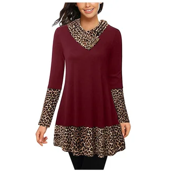 

9813# Europe and America New Products Hot Selling Printed Leopord Pattern V-neck Long-sleeve Dress Women's