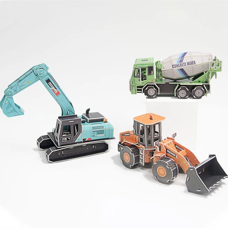 3D Paper Jigsaw Puzzle Cartoon Engineering Truck for Kids