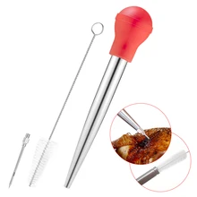 Kitchen Outdoor Turkey Seasoning Silicone Tool Needle Home Stainless Steel Poultry Meat Injector Set BBQ Cleaning Brush Baster