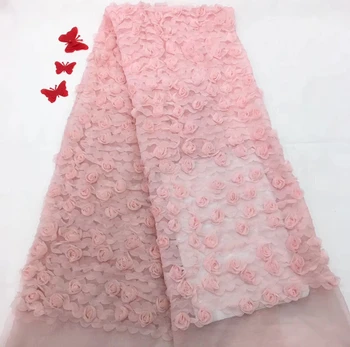 

High Quality Hot Pink Lace Fabric, 3D Embroidery Lace Fabric For Nigeria Party, 2019 Bridal Net Lace RF2851