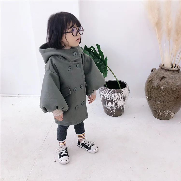 New winter Korean style personality wild long section warm thick woolen loosen hooded jacket outerwear for girls