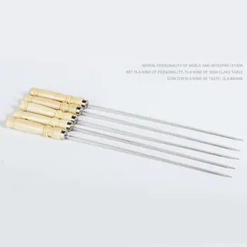 

Flat Barbecue Stick BBQ Roasting Needle With Wooden Handle Brochette Tong Kebab Skewers Stainless Steel Roasting Tools