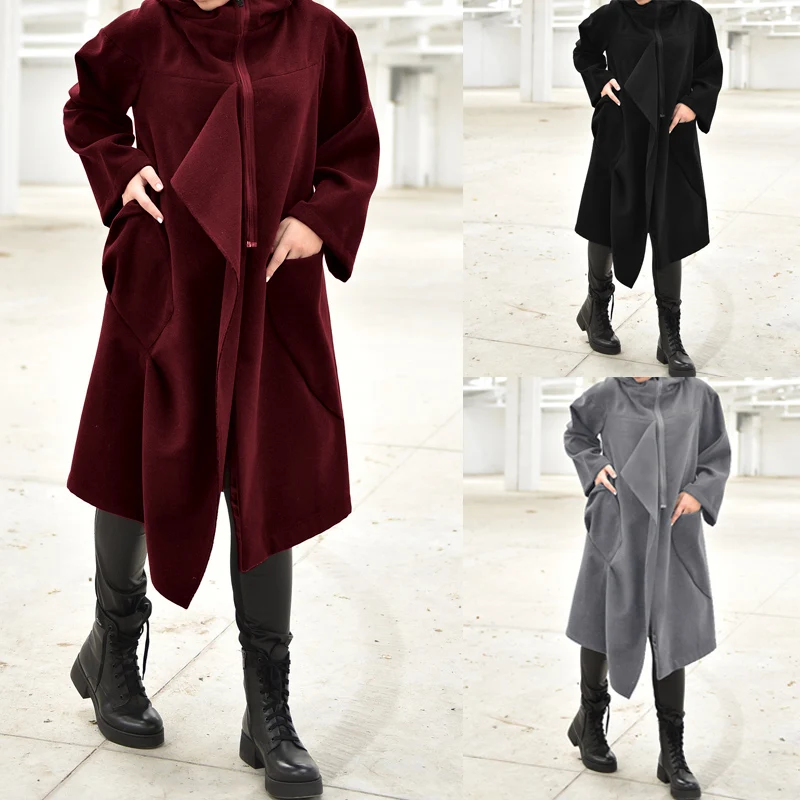 

Winter Coats Celmia 2019 Casual Women Long Hoodies Sweatshirt Zip Up Outerwear Hooded Jackets Plus Size Outwear Pleated Top 5XL