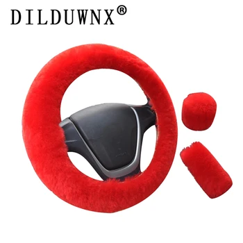 

Winter Car Steering Wheel Cover 16 Colors Universal Handbrake Gear Positioning Three-piece Fur Cover Car Interior Accessories