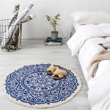 Марокканский круглый ковер для спальни в стиле бохо с кисточками, хлопковый ковер ручной работы, Национальный классический диван с обивкой из гобелена, Подушка Татами, коврики