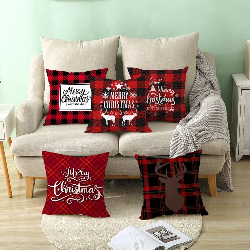 Red and Black Christmas Buffalo Check Plaid Pillow Case Valentines Day Polyester Cushion Covers Pillowcase for Home Decorations