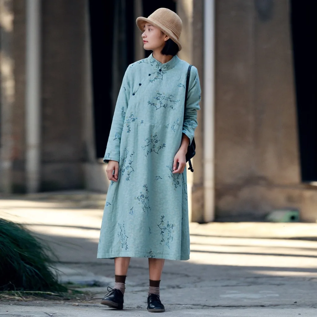 S9129 нация печати панкоу платье свободного кроя Cheongsam будет маятник халат толстое зимнее платье 12-11