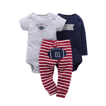 

Early Autumn Fashion Cotton Full O-Neck Cartoon Covered Button Newborn Little Baby Clothes Set