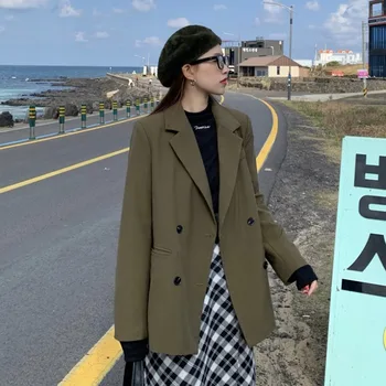 

2020 Vintage Women Blazers and Jackets Casual Blazer Mujer Students' Oversized Blazer Feminino