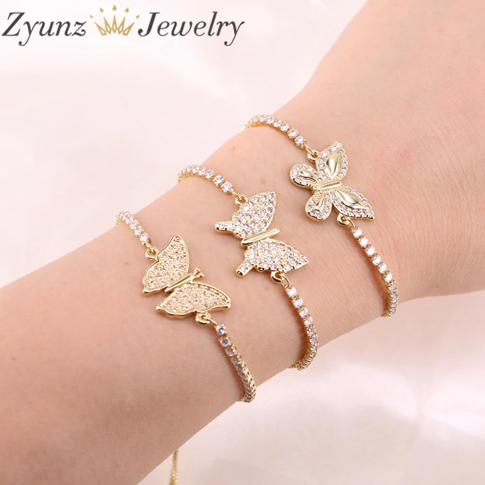 

10PCS, Gold Chain Butterfly Heart Bracelets For Women Copper Zircon White Stone Tennis Bracelet Gift Fashion Jewelry