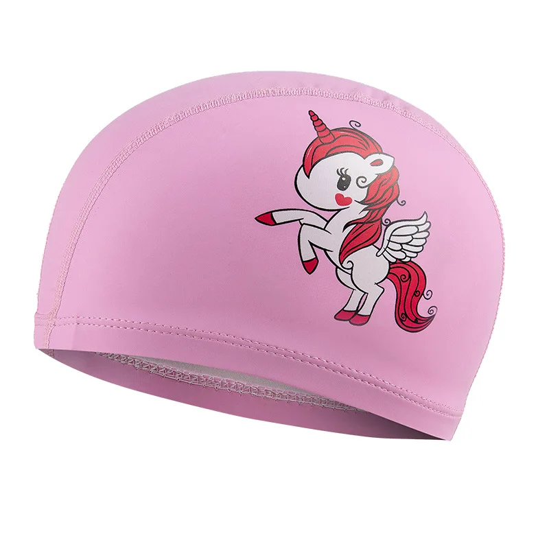 Swimming Cap Children Elastic Fabric Cute Cartoon Long Hair Kids Protect Ears Swim Pool Hat Boys Girls Swim