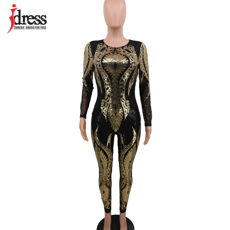 IDress Women Clothing 2020 New Party Club Bodysuit Body Top Slimming Long Sleeve Bodysuit Sexy Silver Gold Mesh Sequin Jumpsuit (3)