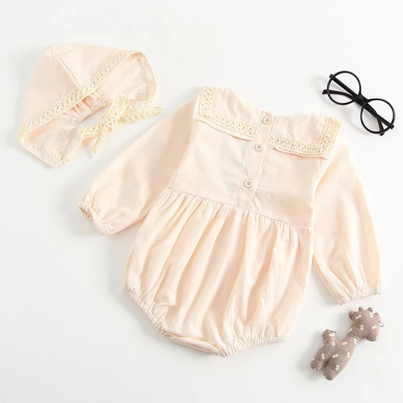 Korean Japan Style Baby Girl Romper Autumn Newborn Baby Clothes Girl Long Sleeve Cotton Princess Infant Girls Jumpsuit With Hat