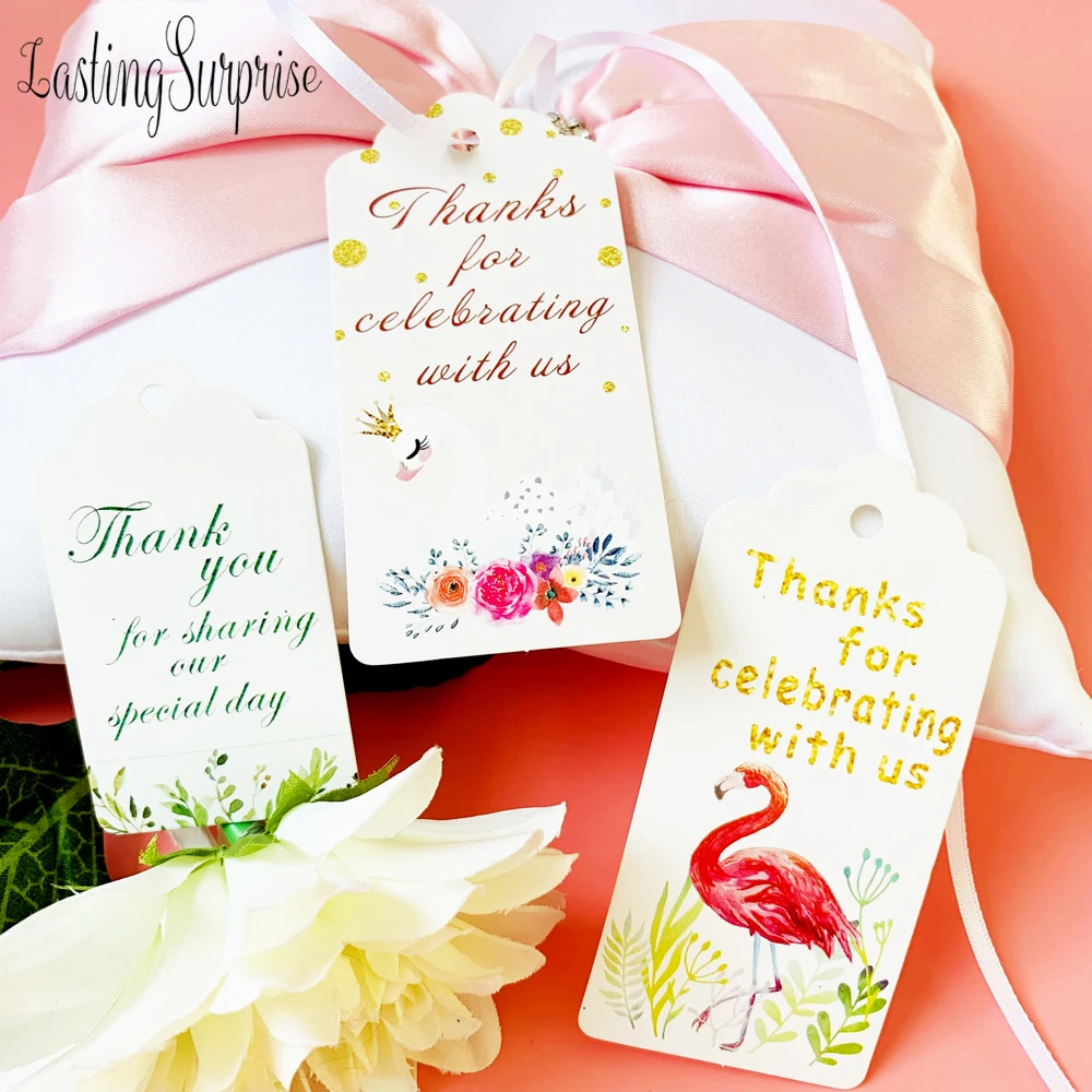 

50pcs Paper Gift Tags Thank You Flamingo Party Decoration Paper Hang Tag Wedding Gift Box Paper Cards DIY Handmade Label