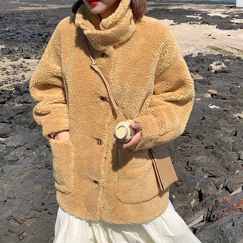 Yellow Womail, Женское пальто, Осень-зима, повседневный однотонный шерстяной кардиган на пуговицах, верхняя одежда для женщин, модное однотонное пальто с карманами - Цвет: Yellow