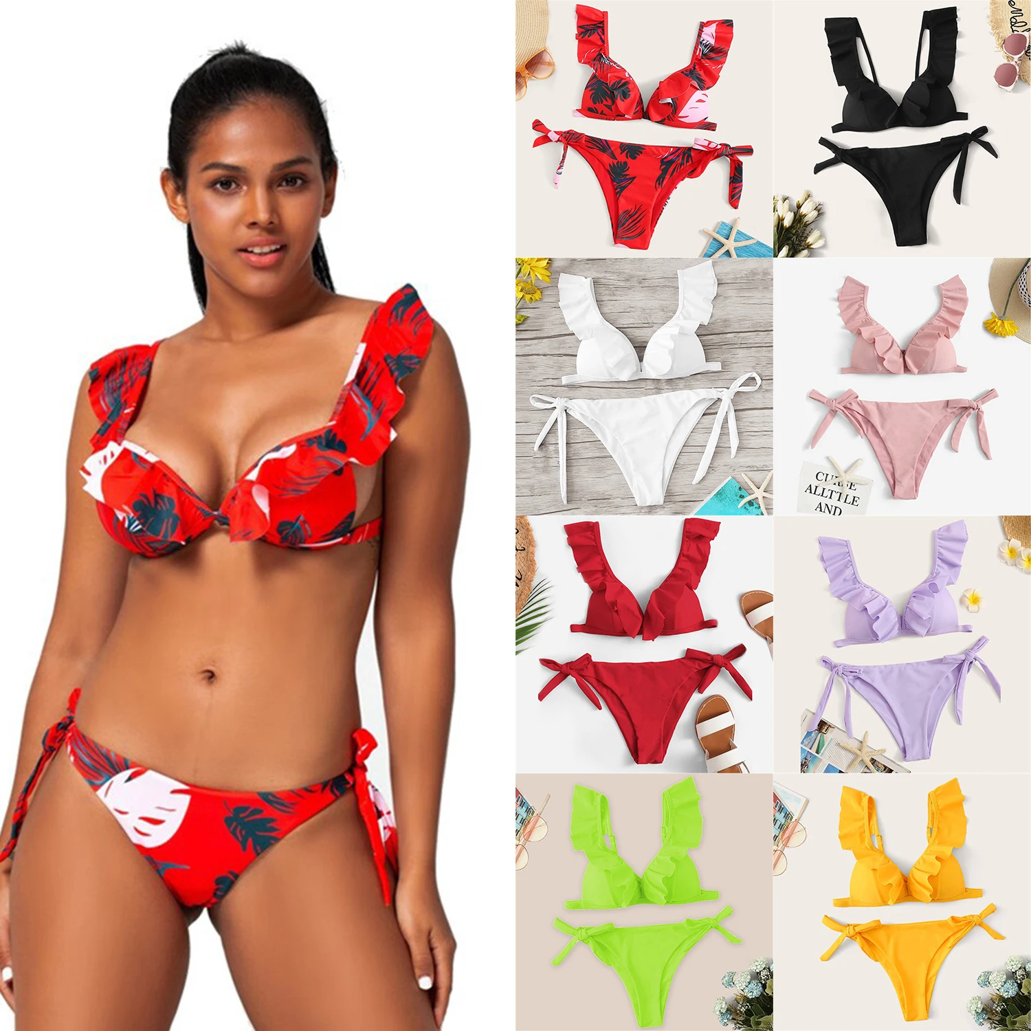 

Push Up Bikini 2020 Ruffle Swimsuit High Waist Bikini Set High Bealt Swimwear Women Bathing Suit Bandage Biquini Bikinis