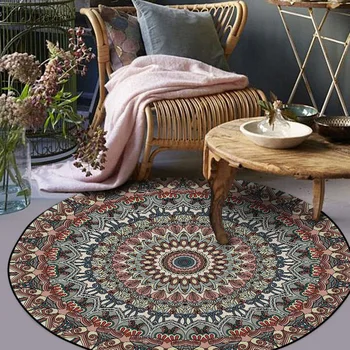 

Bohemian Retro Mandala Ethnic Style Living Room Bedroom Hanging Basket Chair Non-slip Round Mat Carpet