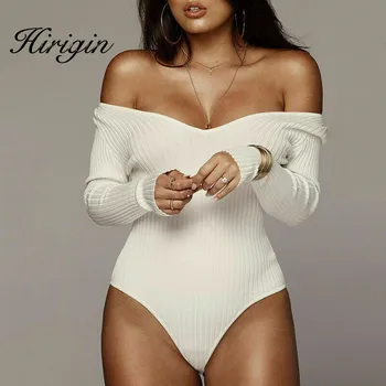 

Sexy Women Knitted Solid Long Sleeve Bodysuit Jumpsuit Clubwear Bodycon Off Shoulder Stretch Bodysuit Leotard Tops Blouse 2020