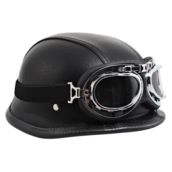 

Helmet For Harley Vespa Cafe Racer S Matt Black Motorcycle Scooter Biker Retro Open Face Half Face Helmet UV Goggles