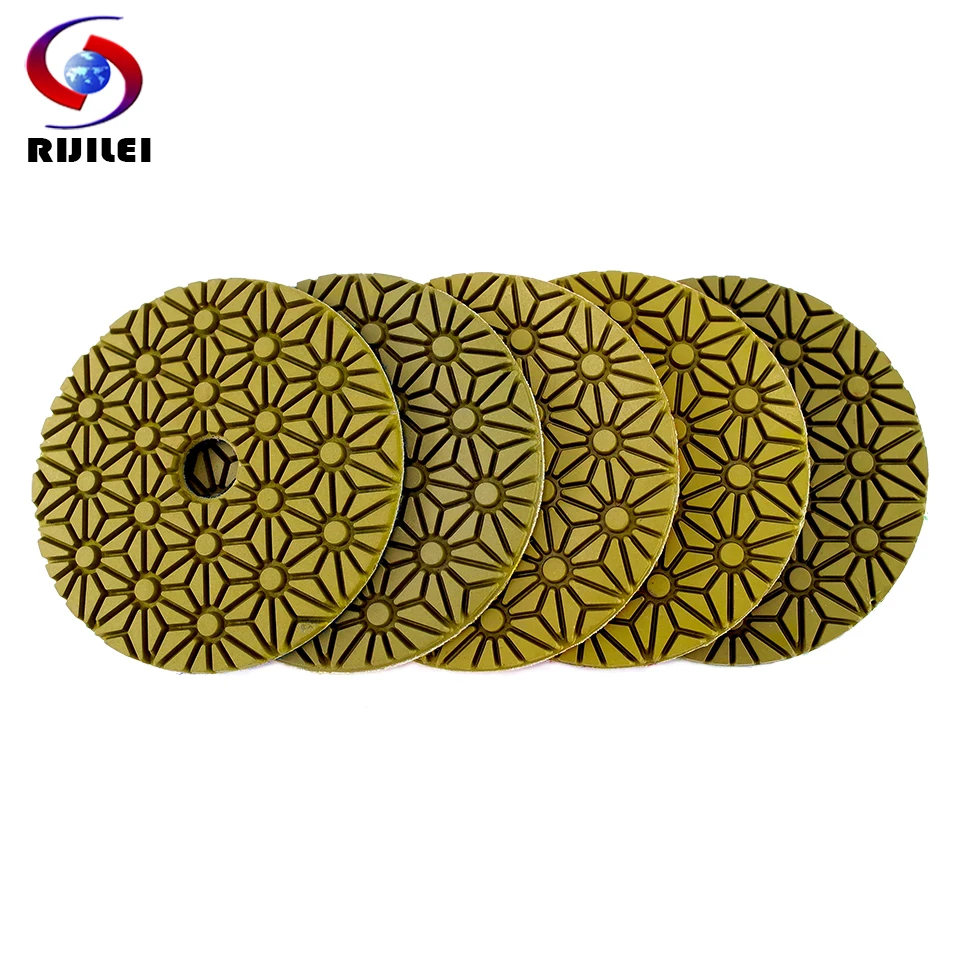 RIJILEI 5PCS 4 Inch Diamond Polishing Pads 100mm Flexible Wet concrete Floor Pad for Granite Marble Grinding Disc | Инструменты