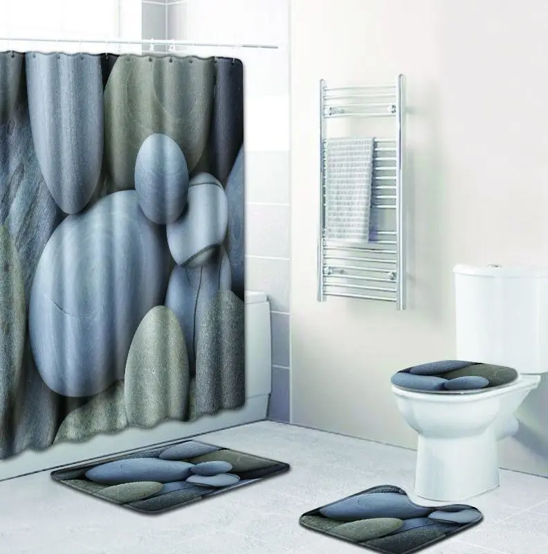 Zeegle Набор ковриков для ванной комнаты с каменным принтом, занавеска для душа с крючками, коврик для ванной, домашний коврик для пола, Впитывающий Коврик для туалетной ноги - Цвет: WD08