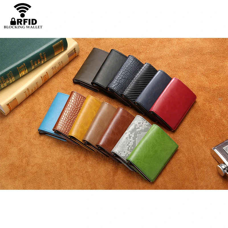 Bycobecy держатель для кредитных карт для мужчин и женщин металлический RFID винтажный алюминиевый ящик искусственная кожа Crazy Horse кошелек для карт дропшиппинг