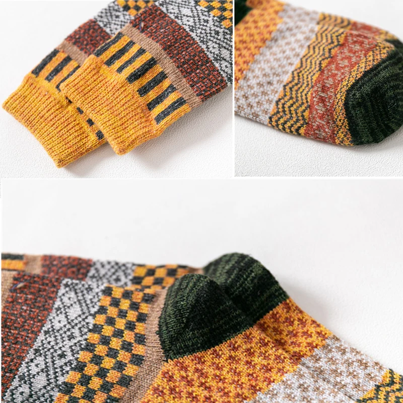 10PCS Men Socks Autumn Winter Thicken Warm Harajuku Retro Fashion Casual Wool Cotton Snow Sock