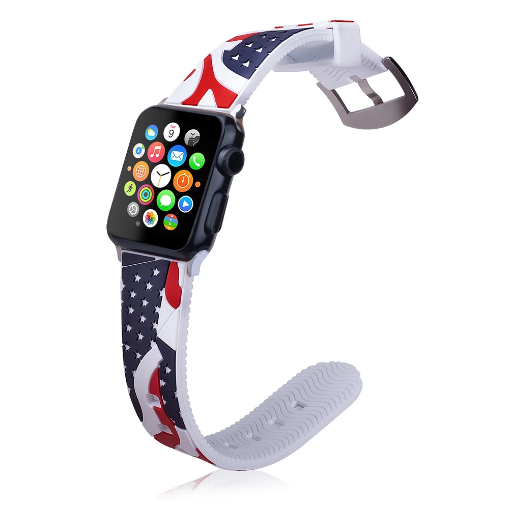 

Soft Silicone Band For Apple Watch Series 1 2 3 38mm 42mm National flag pattern Wrist Bracelet Strap For iWatch 4 44mm 40mm