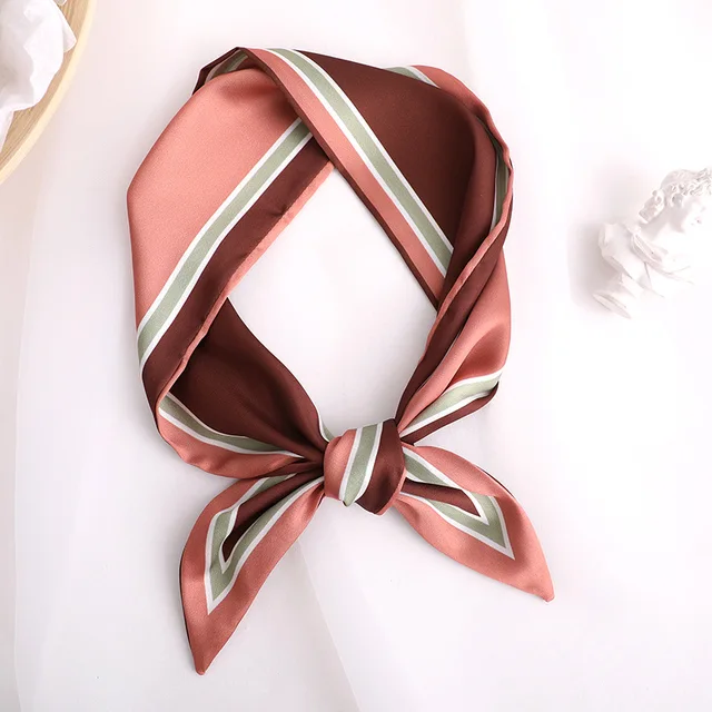 Sweet Love Print Women Small Silk Scarf Handle Bag Ribbons Female Head Scarves Sharp angle Green 90*10cm 26