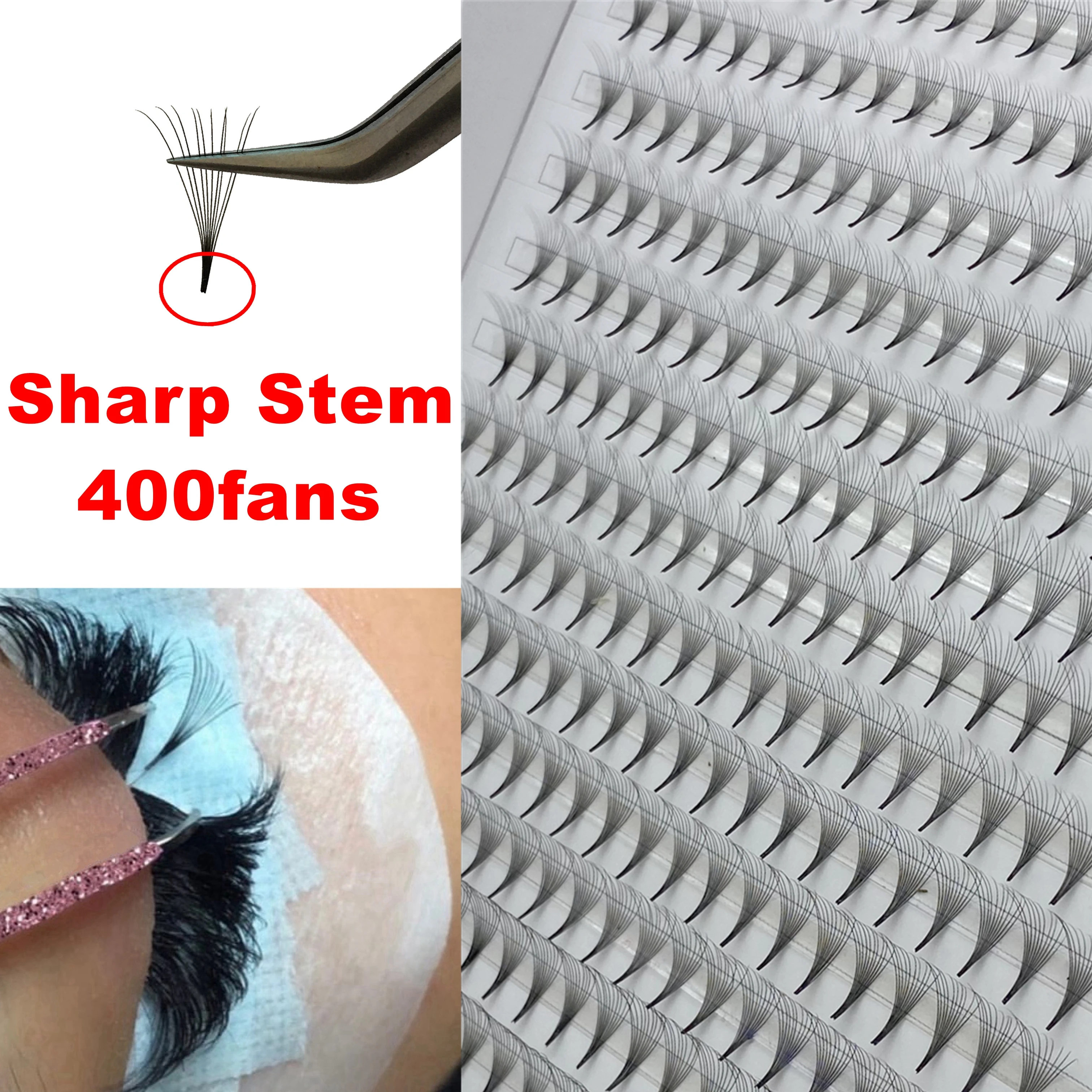 9d 10d premade 400 fãs afiadas cílios individuais macio russo volume fãs 8-15mm cílios profissional enxertia coreia pbt