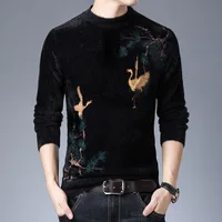 Chinese Style Crane Pattern Sweater Men Fashion Casual Pullover Winter Quality Velvet Soft Comfortable Knitted Luxury Pull Homme 1