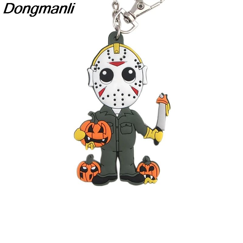 P4068 Dongmanli Halloween Friday the 13th Keychain Figure PVC Silicone Double Side Car Key Rings Key Holder Gifts