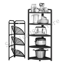 Kitchen organizer, folding stainless steel pot rack, floor-standing multi-layer corner triangle rack, fan-shaped storage rack