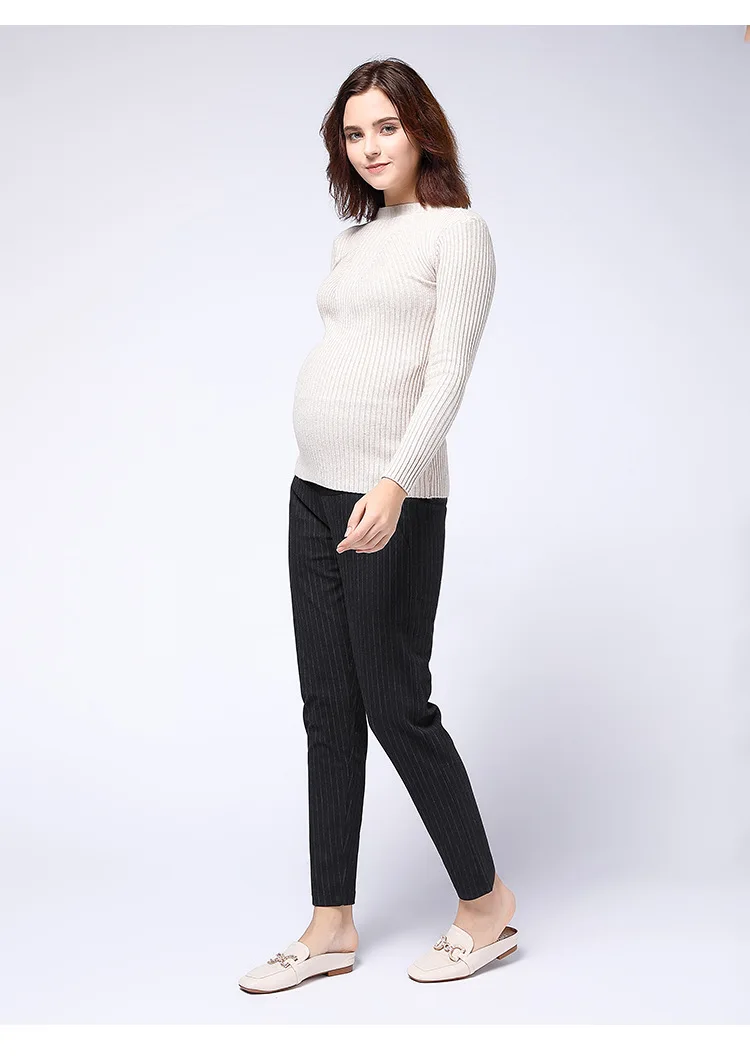 Осенние полосатые штаны для беременных; Деловая одежда для беременных; теплая одежда; плотные штаны для беременных; рабочие штаны