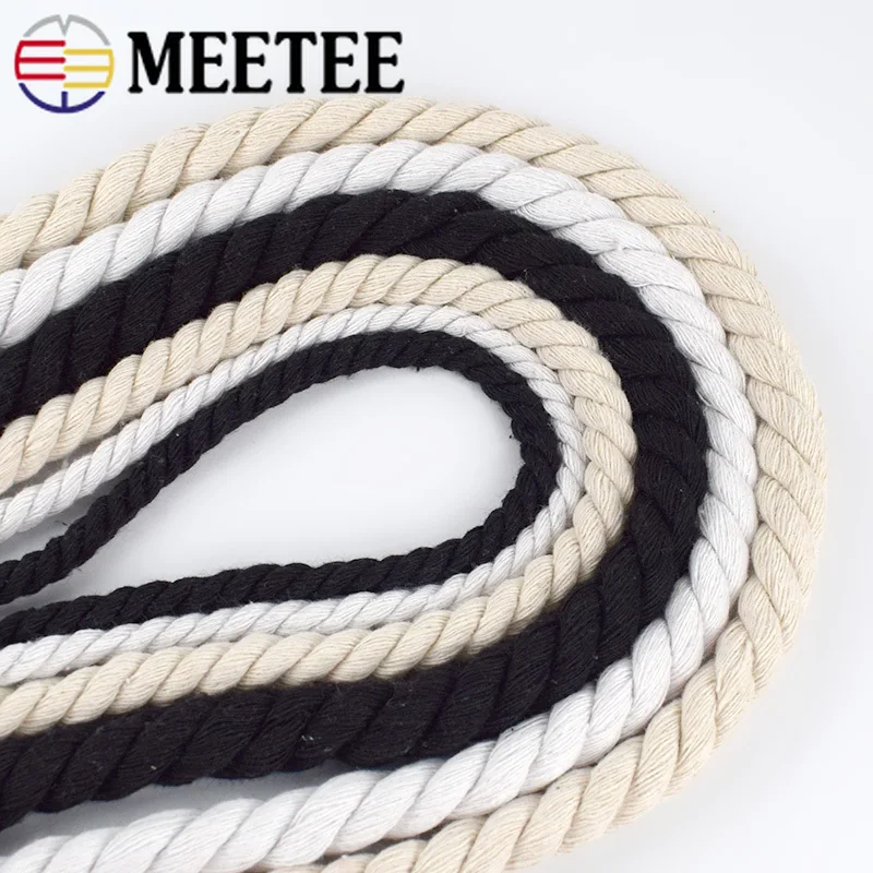 Meetee 5-20mm 3 Shares Twisted 100% Cotton Cords for Bag Decoration Rope DIY Home Textile Tied Ropes Sewing Accessories KY338