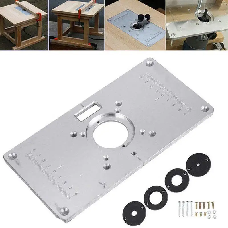 

Router Table Plate 700C Aluminum Router Table Insert Plate + 4 Rings Screws for Woodworking Benches, 235mm x 120mm x 8mm(9.3inch