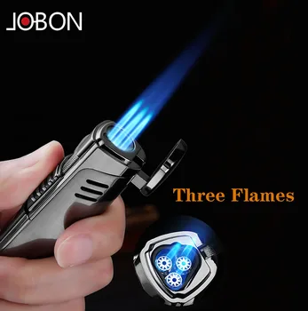 

New Jobon butane gas lighter high temperature single and Three direct injection flames turbo torch cigar lighter
